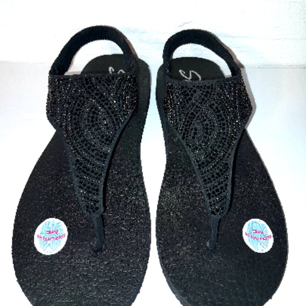 Skechers Yoga Foam Women's Size 10 Black Sparkle Sandals NEW w Tags - Picture 2 of 6